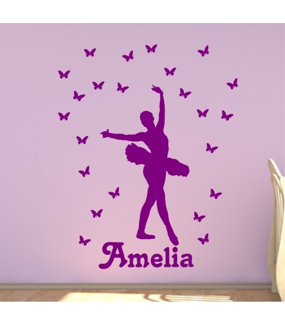 Ballerina and butterfly personalised girls bedroom wall sticker kit, ballerina 7 decal.