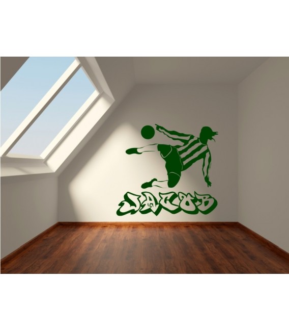 Footballer personalised boy bedroom wall sticker, footballer wall decal.