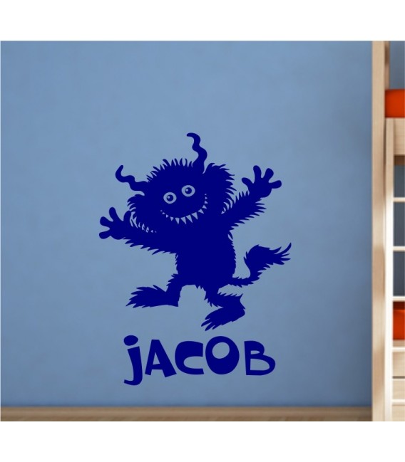 Furry monster personalised boy bedroom wall sticker, monster wall decal.