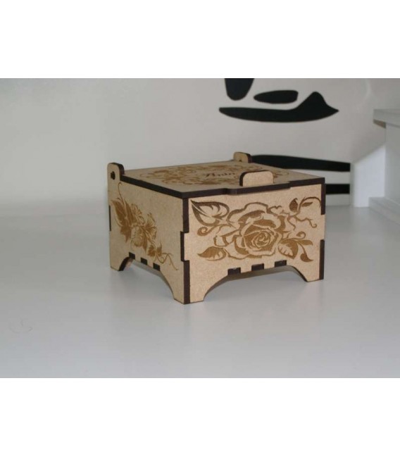 Jewellery keepsake wooden laser-cut box with engraved top.