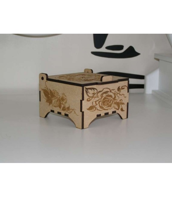 Jewellery keepsake wooden laser-cut box with engraved top.