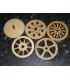 Alloy wheel pattern wooden laser cut coasters set.