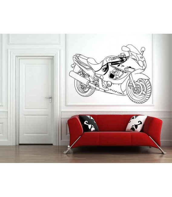 Suzuki super motorbike silhouette boys bedroom giant art wall sticker, motorbike wall decal.