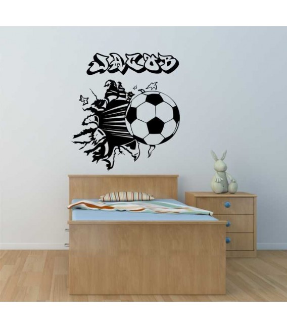 Football damaged wall, boys bedroom giant art wall sticker.